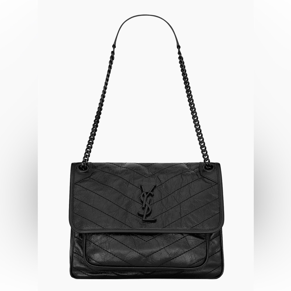 Saint Laurent Niki Medium Shoulder Bag in Black Quilted Leather YSL